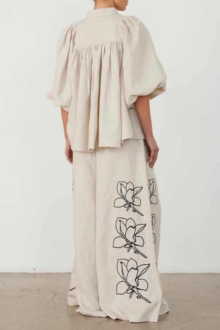 Stilla | Vinlese Trykt, Casual, Floral, Taske, Skjorte, Omslagskrave, Halv Ærme, To Delt