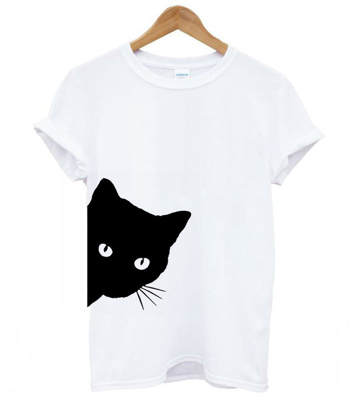 Kvinders T-shirt med kreativ katte-design og løs pasform Stilla