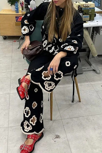 Stilla | Blomst Med Hæklet Detalje, Casual, Med Omslået Krave, Lange Ærmer, To Dele