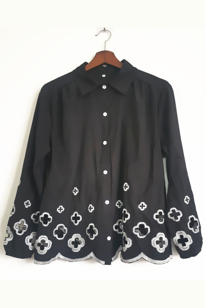 Stilla | Blomst Med Hæklet Detalje, Casual, Med Omslået Krave, Lange Ærmer, To Dele