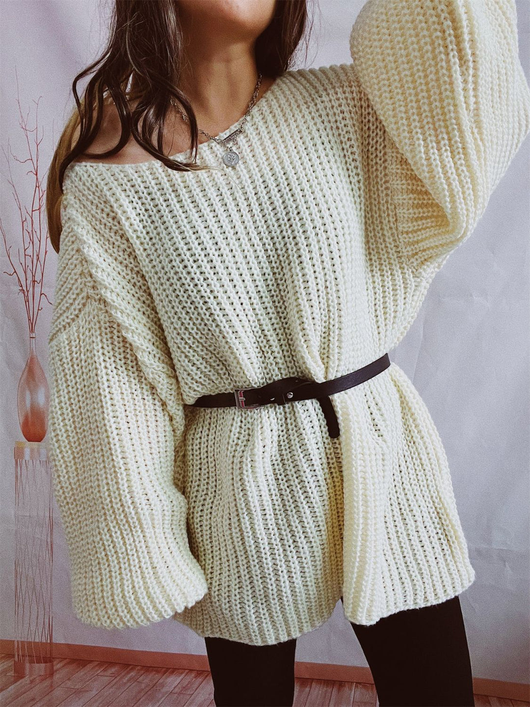 Stilla | Langærmet sweater med bådhals og bælte