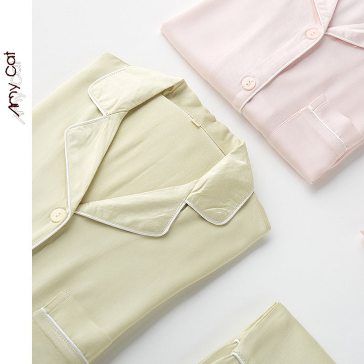 Dame højkvalitets satin pyjamas sæt med elegante detaljer og behagelig pasform Stilla