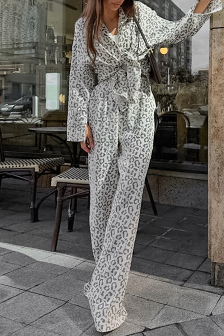 Stilla | Afslappet Gade Patchwork Leopardmønster Slå-om Krave Langærmet To Dele