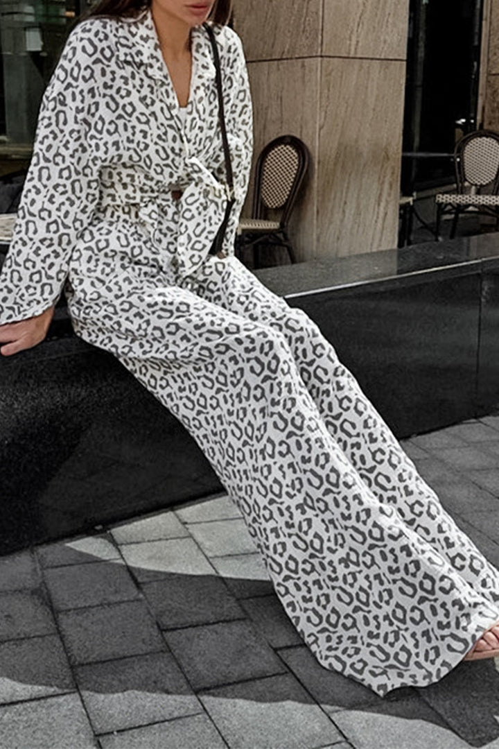 Stilla | Afslappet Gade Patchwork Leopardmønster Slå-om Krave Langærmet To Dele