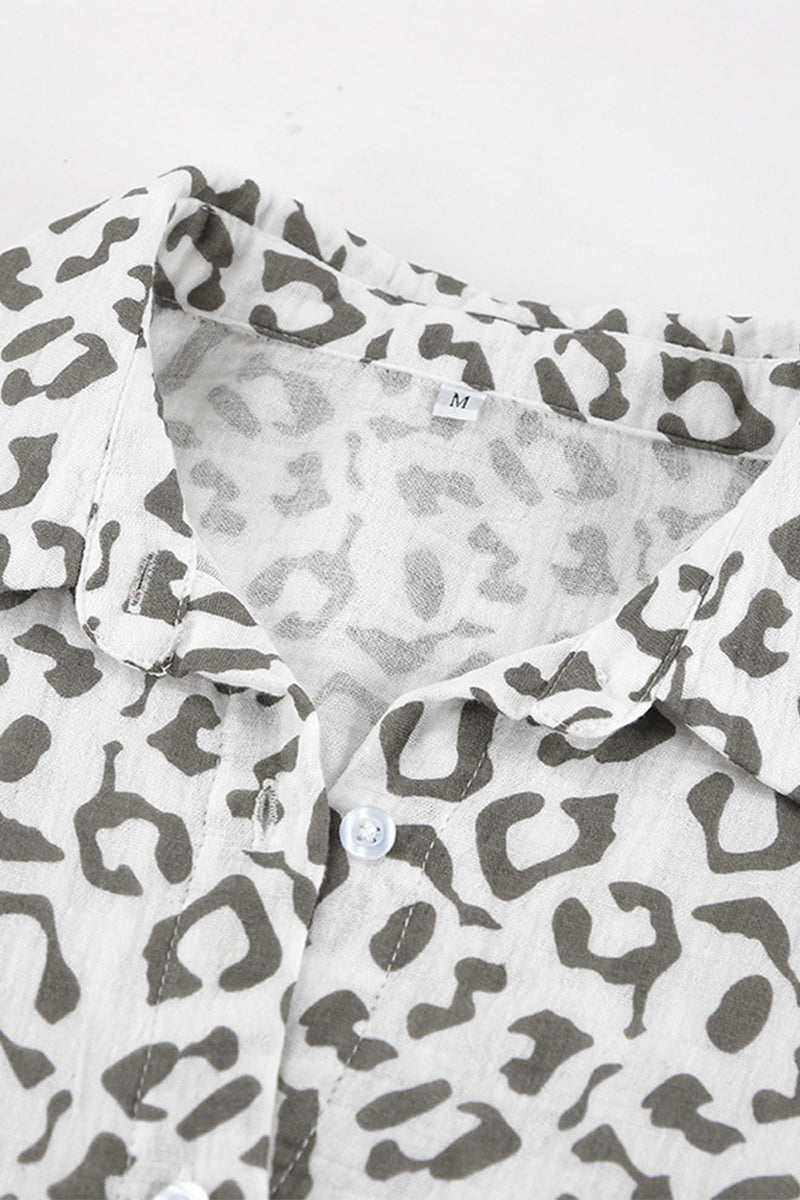 Stilla | Afslappet Gade Patchwork Leopardmønster Slå-om Krave Langærmet To Dele