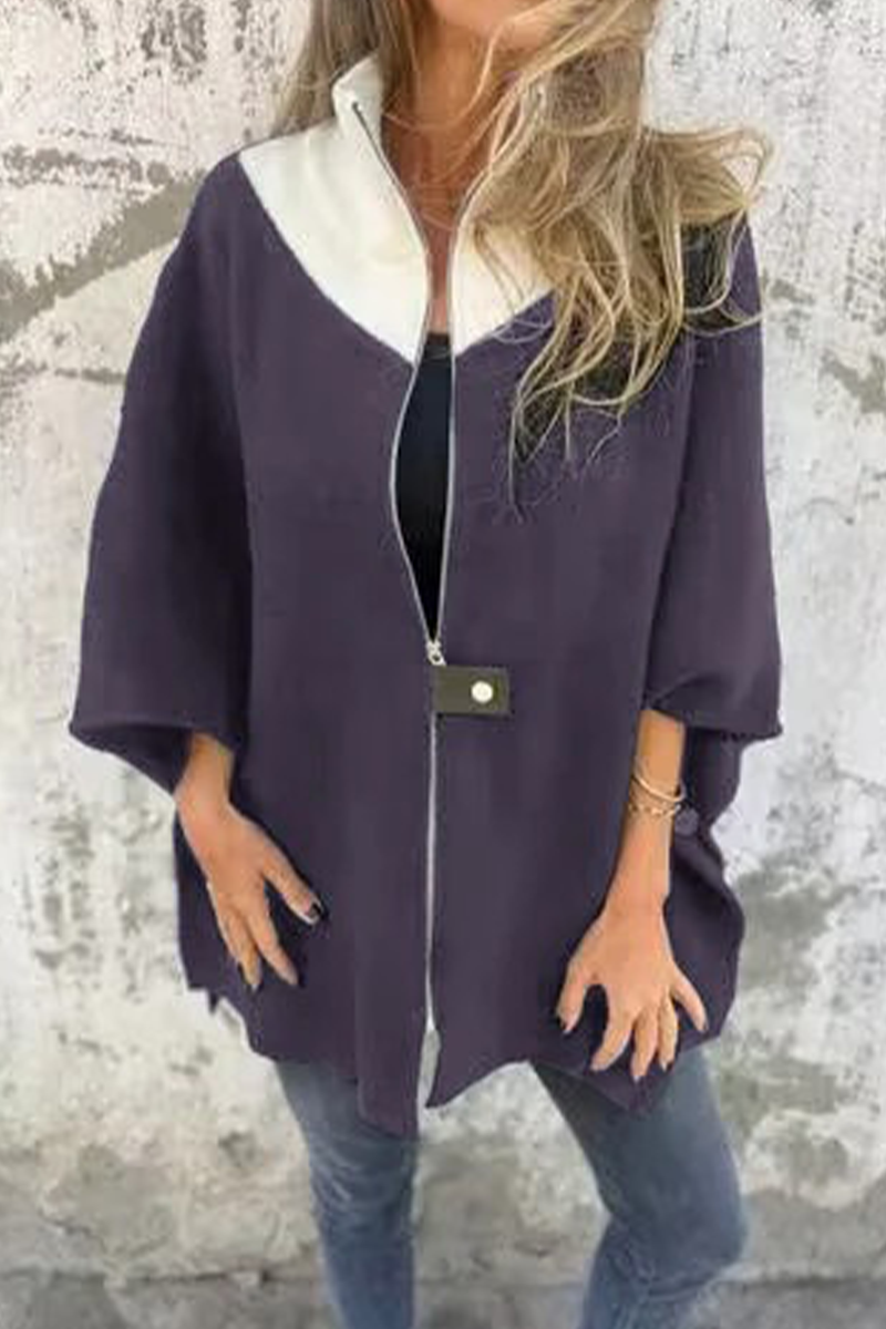 Stilla | Løs Patchwork Udetøj Med Lynlås og Kontrasterende Ståkrave