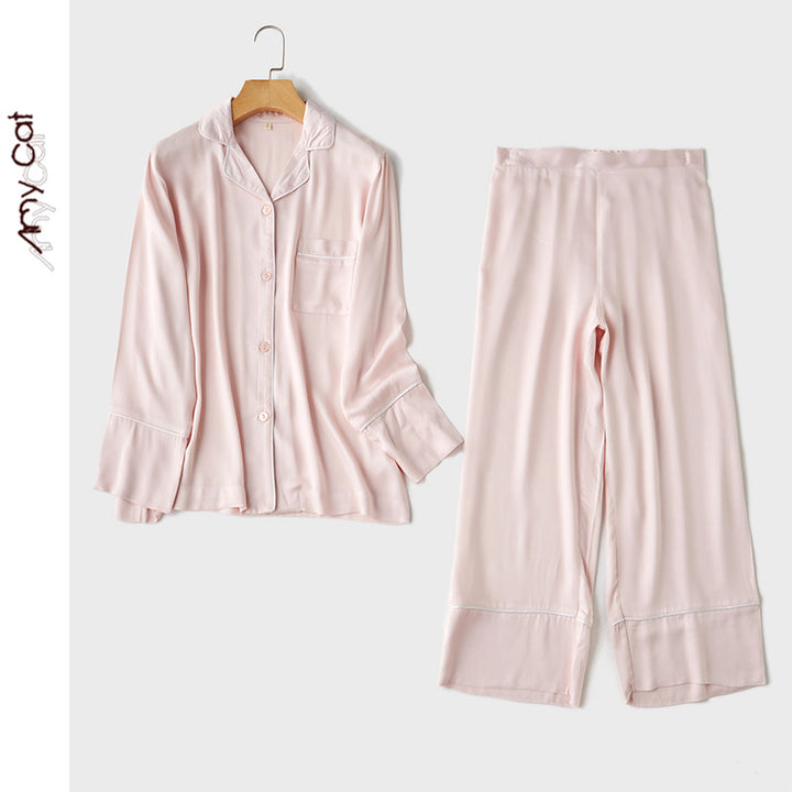 Dame højkvalitets satin pyjamas sæt med elegante detaljer og behagelig pasform Stilla