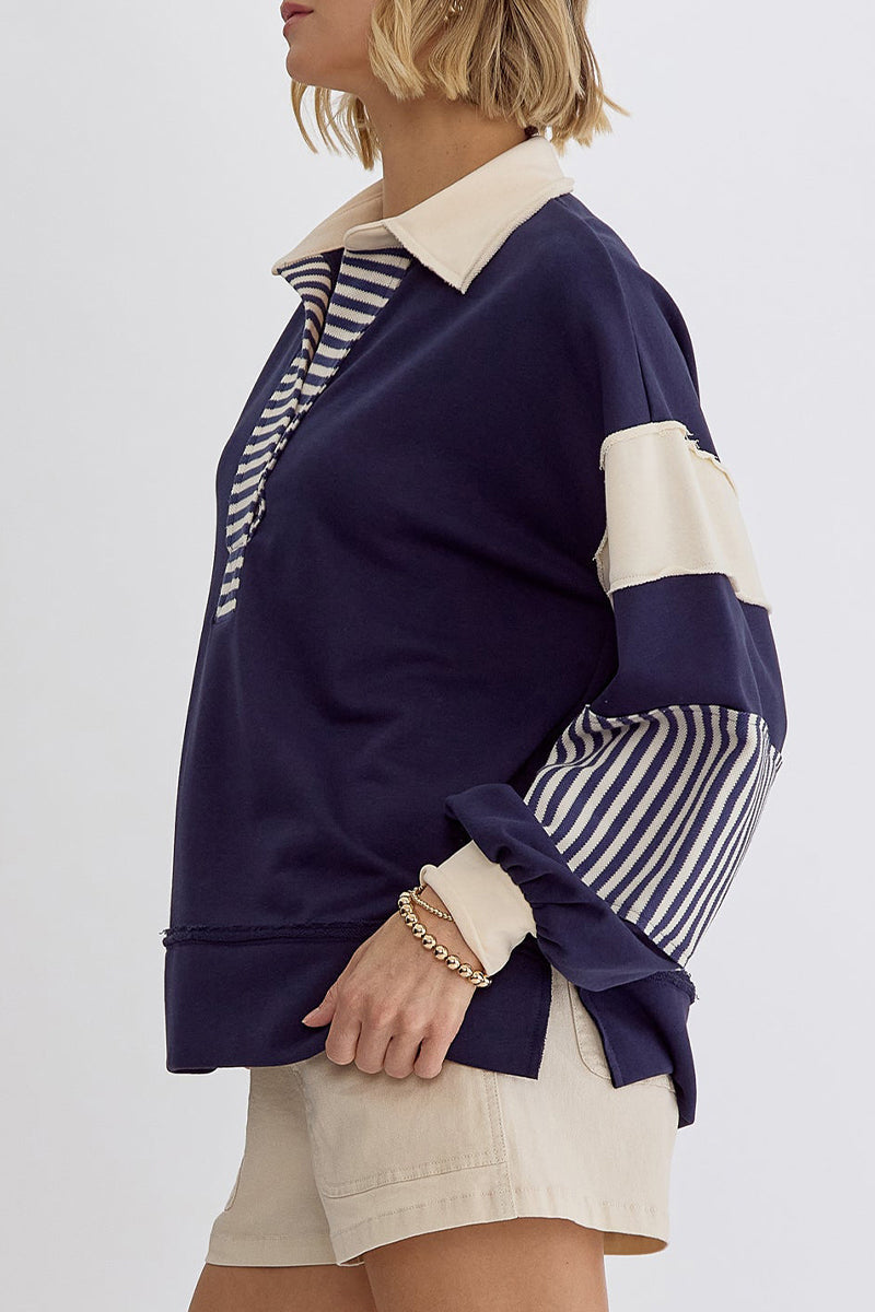 Stilla | Lette overdele med kontrasterende ombukket krave lavet af Streetstripe patchwork