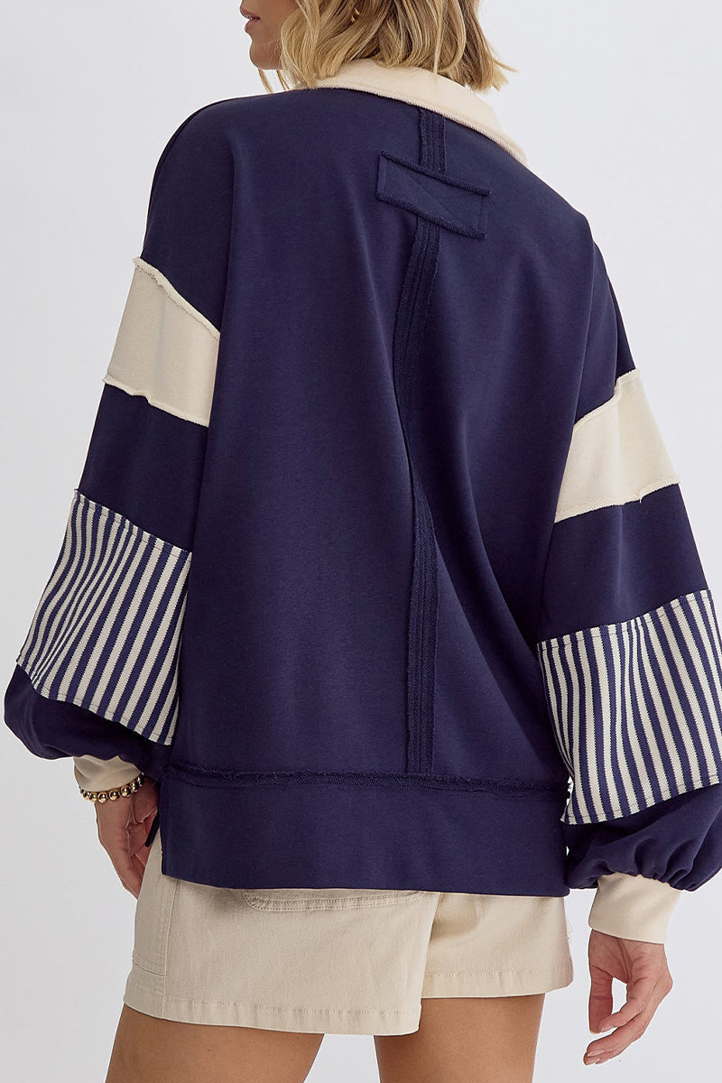 Stilla | Lette overdele med kontrasterende ombukket krave lavet af Streetstripe patchwork