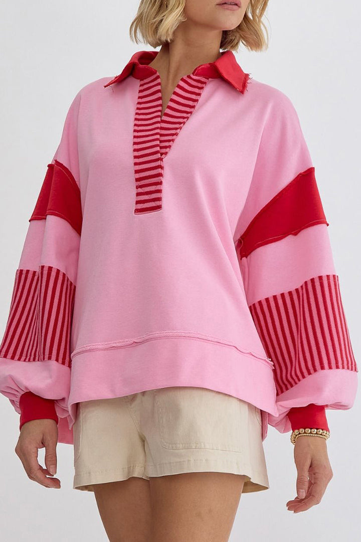 Stilla | Lette overdele med kontrasterende ombukket krave lavet af Streetstripe patchwork