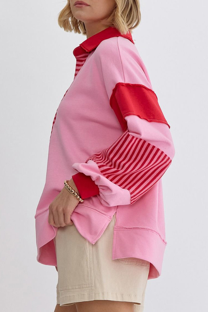 Stilla | Lette overdele med kontrasterende ombukket krave lavet af Streetstripe patchwork