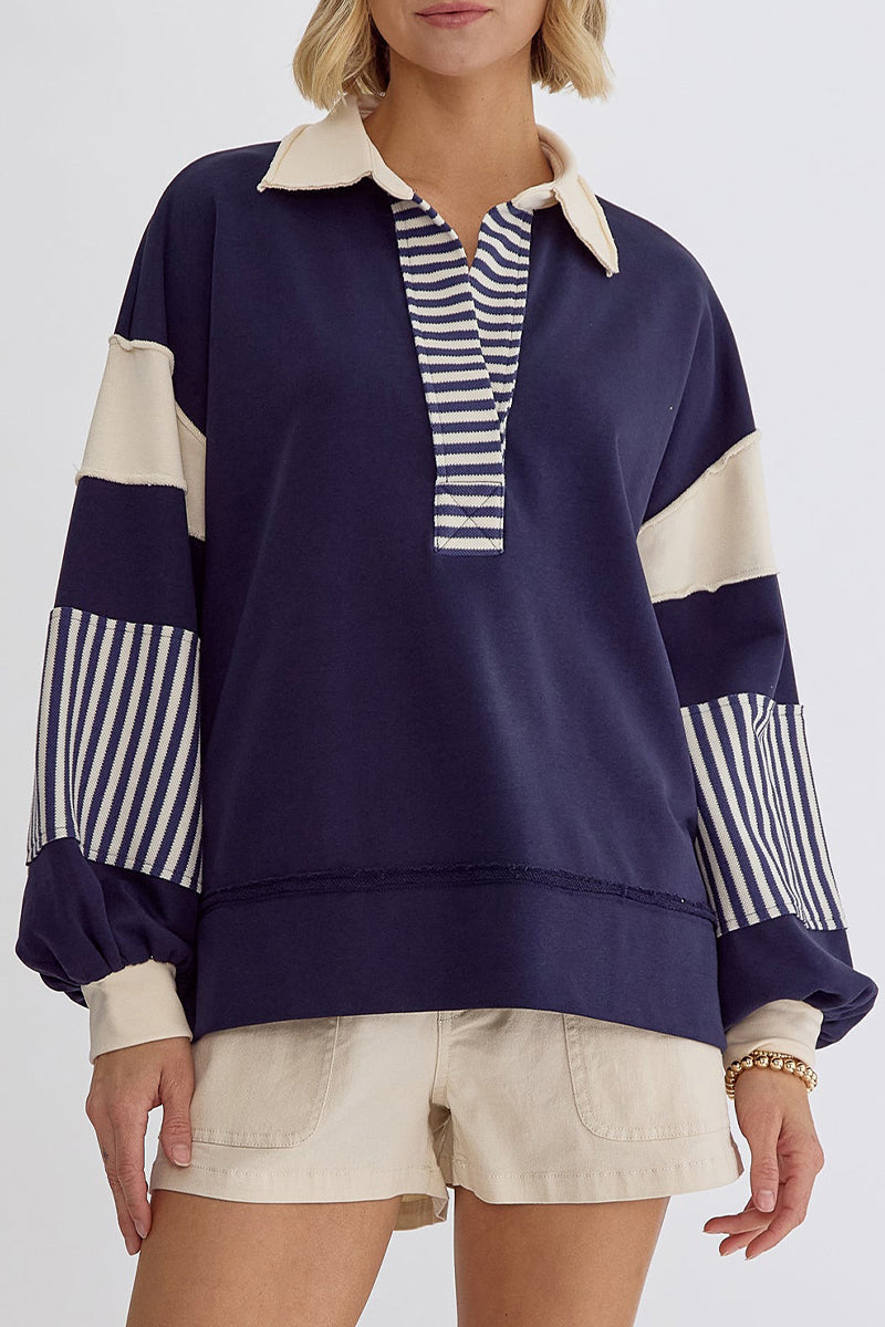 Stilla | Lette overdele med kontrasterende ombukket krave lavet af Streetstripe patchwork