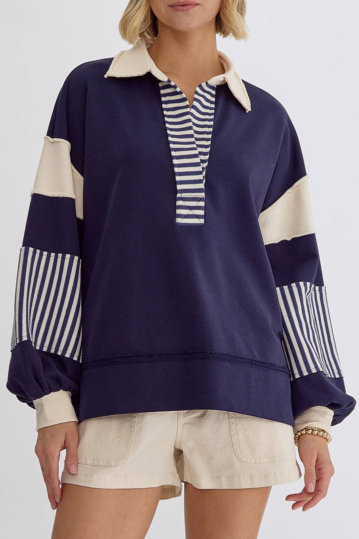 Stilla | Lette overdele med kontrasterende ombukket krave lavet af Streetstripe patchwork