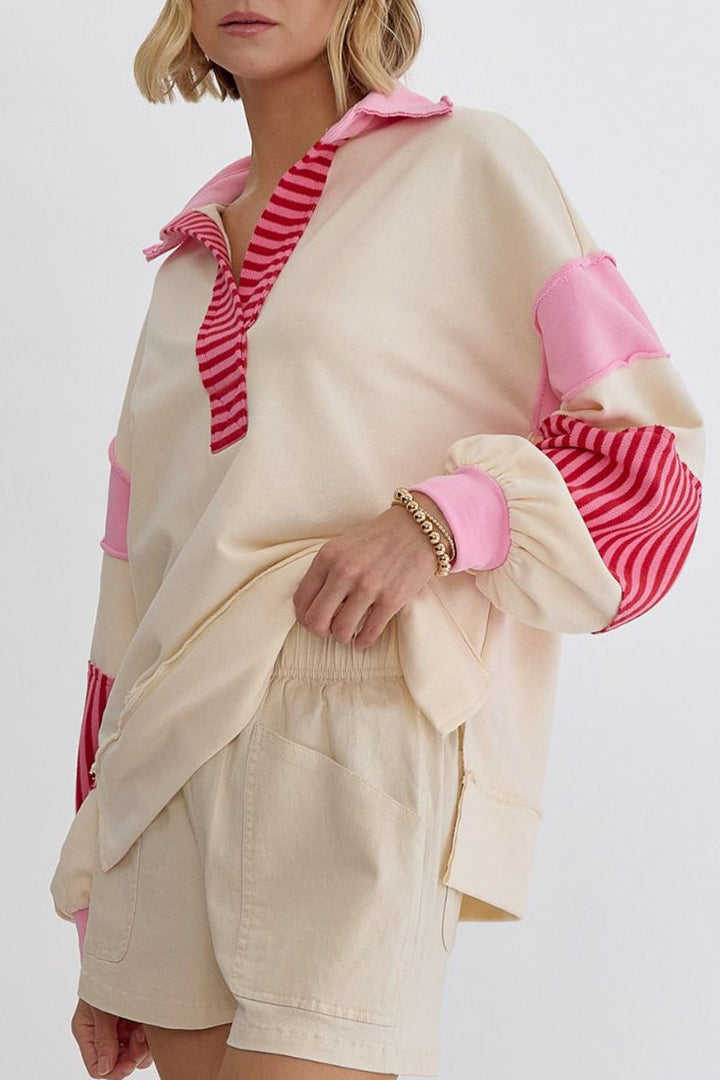 Stilla | Lette overdele med kontrasterende ombukket krave lavet af Streetstripe patchwork