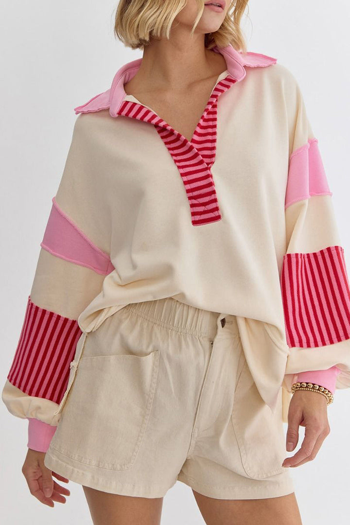 Stilla | Lette overdele med kontrasterende ombukket krave lavet af Streetstripe patchwork