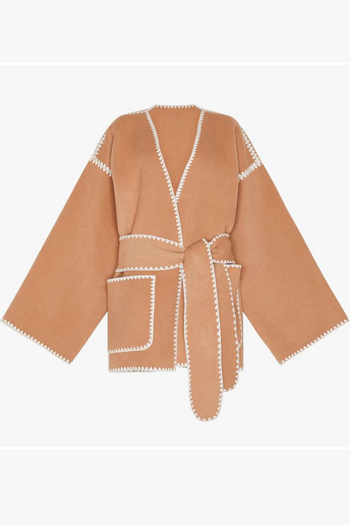 Stilla | Casual Patchwork Overtøj Med Gade Lomme Og Tykk V-Udskæring
