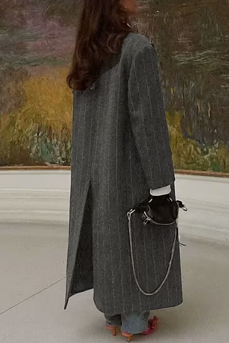 Stilla | Casual Outerwear Med Striber og Lommer Patchwork og Omslået Krave