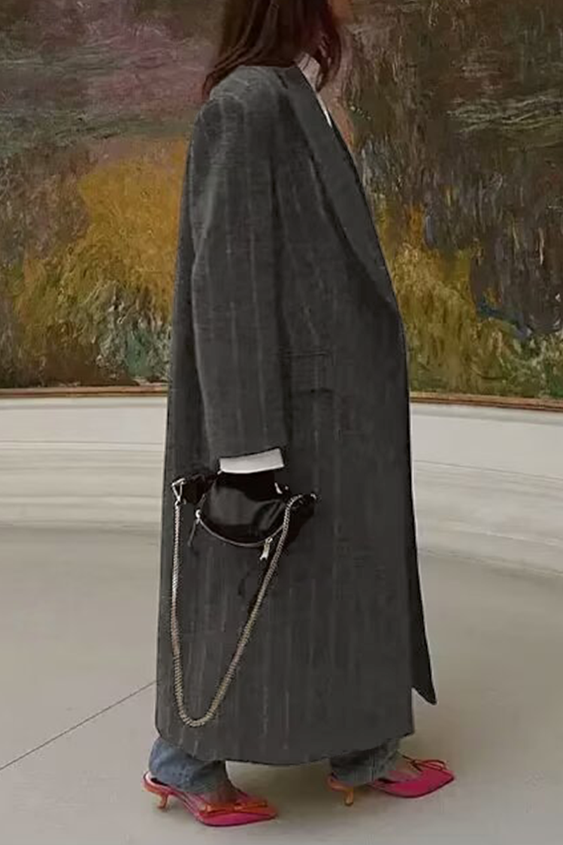 Stilla | Casual Outerwear Med Striber og Lommer Patchwork og Omslået Krave