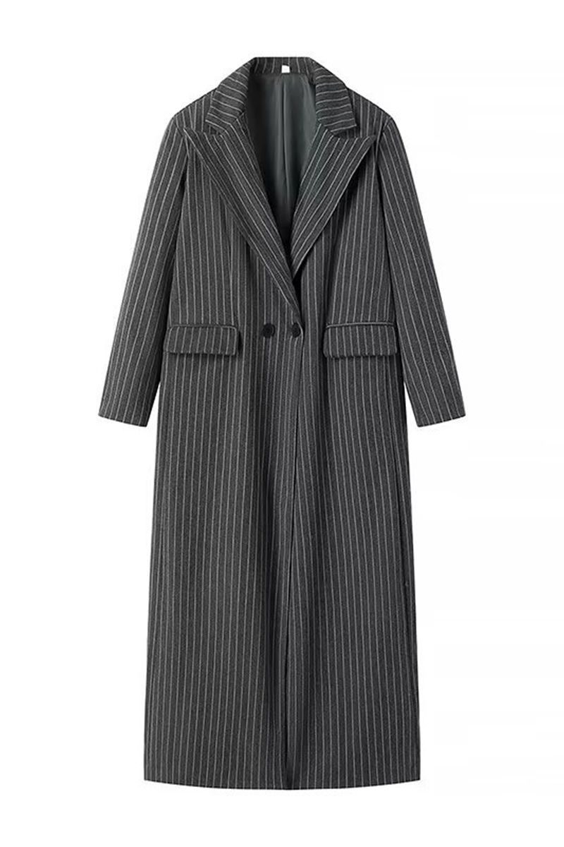 Stilla | Casual Outerwear Med Striber og Lommer Patchwork og Omslået Krave