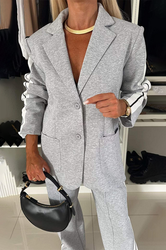Stilla | Stribet Casual Knapper, Kontrast Patchwork, Omvendt Krave, Lange Ærmer, To Deler
