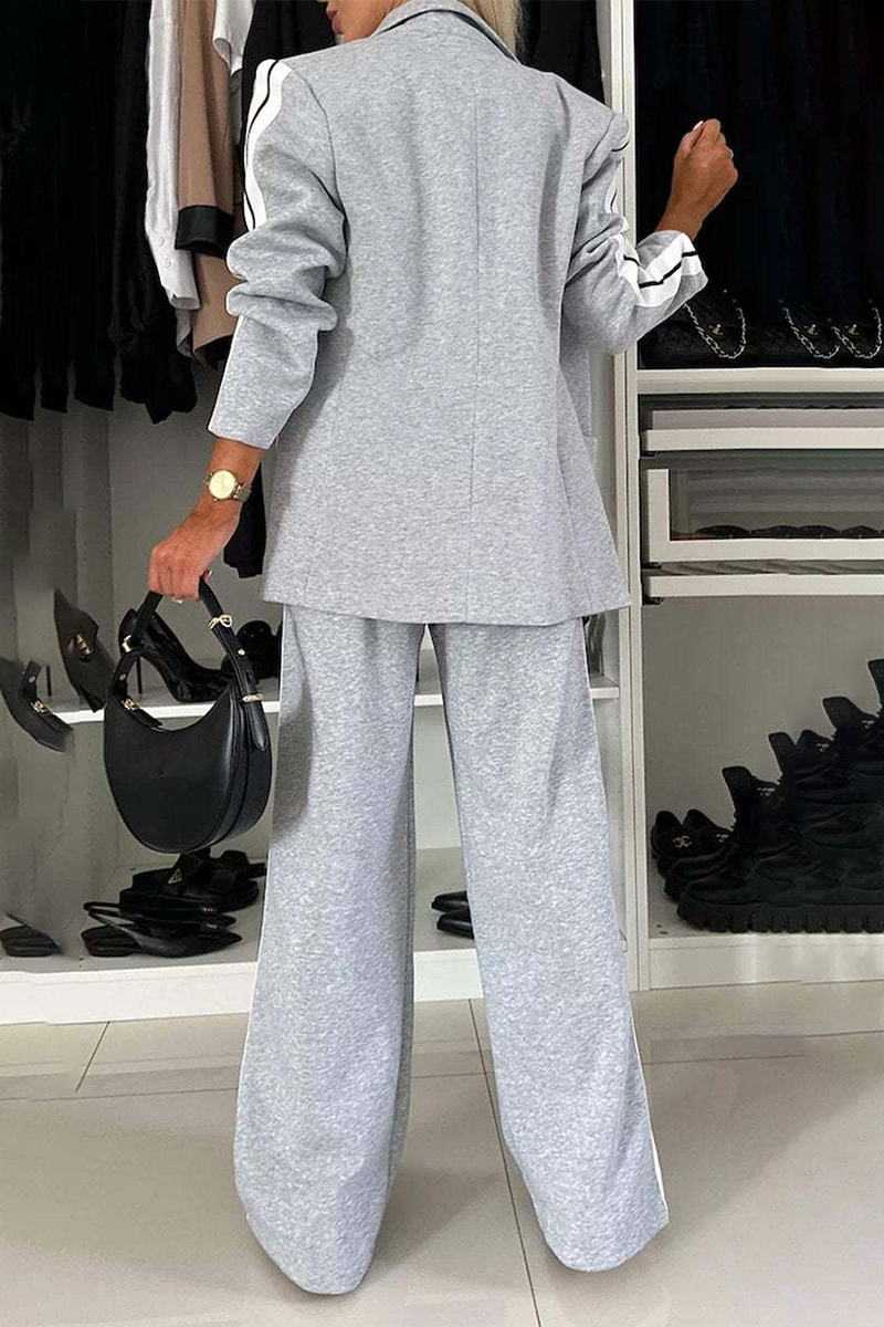 Stilla | Stribet Casual Knapper, Kontrast Patchwork, Omvendt Krave, Lange Ærmer, To Deler