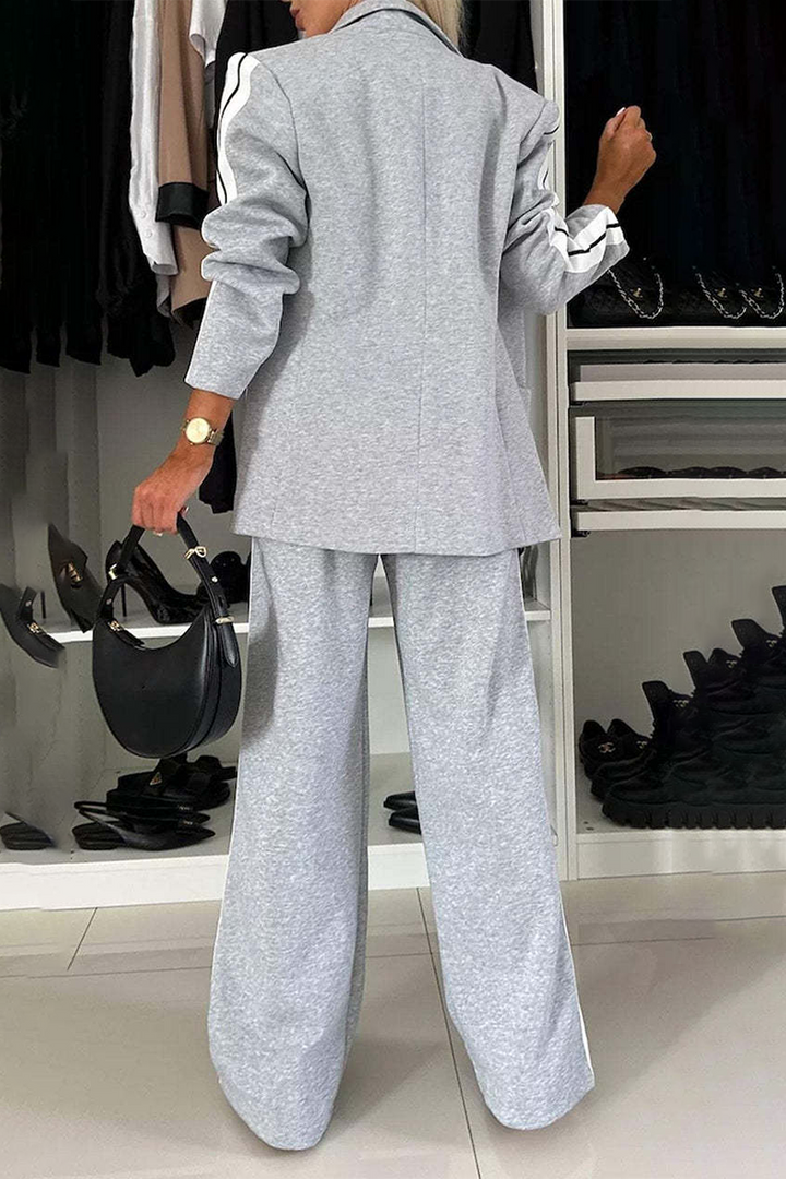 Stilla | Stribet Casual Knapper, Kontrast Patchwork, Omvendt Krave, Lange Ærmer, To Deler