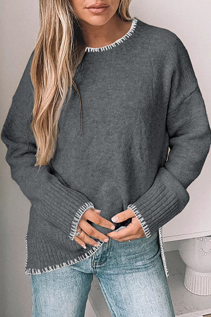 Stilla | Casual Hverdag Patchwork Pullover Med Rund Halsudskæring og Kontrast