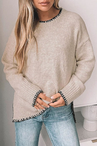 Stilla | Casual Hverdag Patchwork Pullover Med Rund Halsudskæring og Kontrast