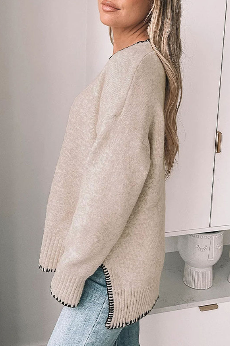 Stilla | Casual Hverdag Patchwork Pullover Med Rund Halsudskæring og Kontrast