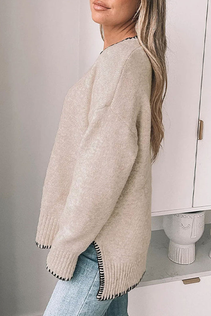 Stilla | Casual Hverdag Patchwork Pullover Med Rund Halsudskæring og Kontrast