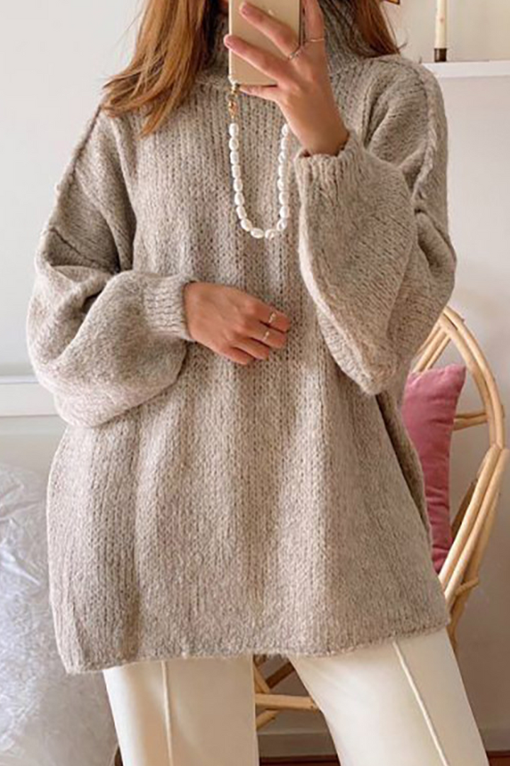Stilla | Lækker Sweater Med Rullekrave Af Vævet Patchwork Til Hverdagen