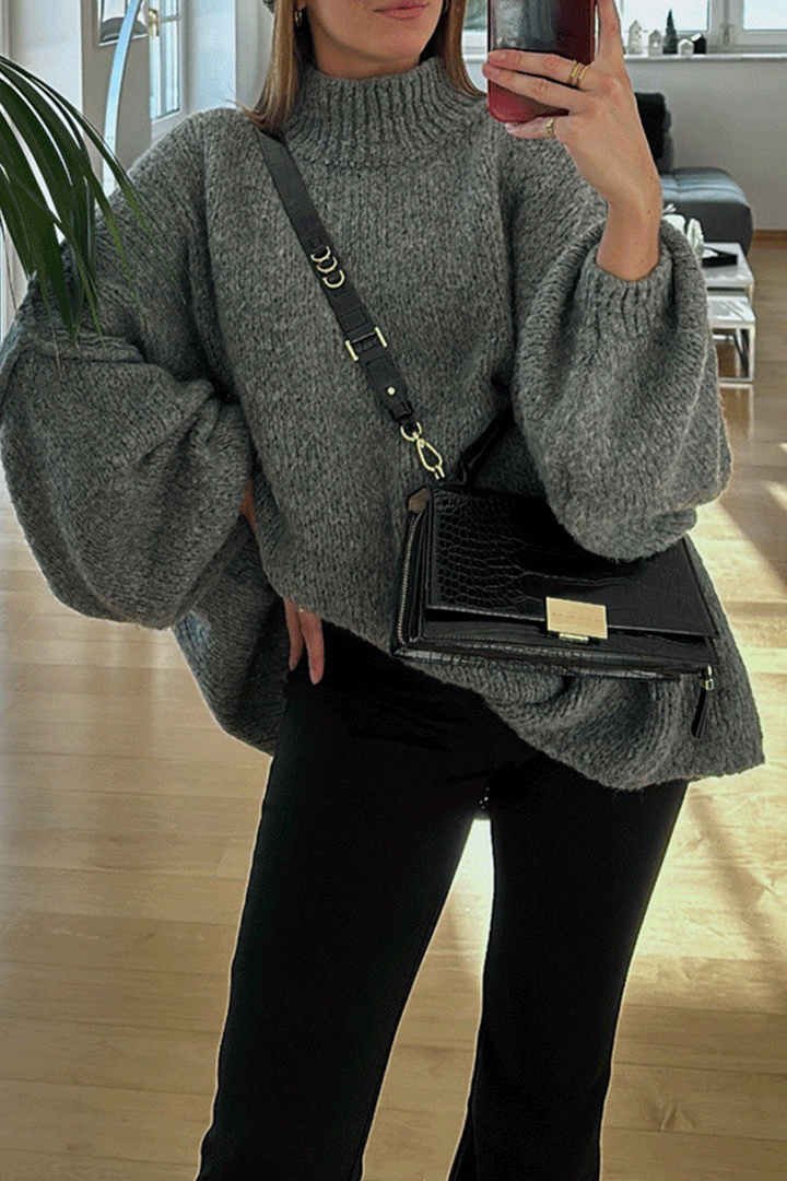 Stilla | Lækker Sweater Med Rullekrave Af Vævet Patchwork Til Hverdagen