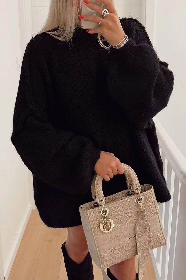 Stilla | Lækker Sweater Med Rullekrave Af Vævet Patchwork Til Hverdagen
