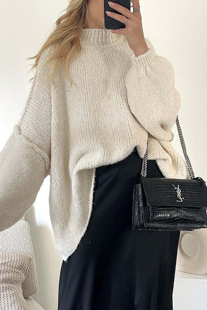 Stilla | Lækker Sweater Med Rullekrave Af Vævet Patchwork Til Hverdagen
