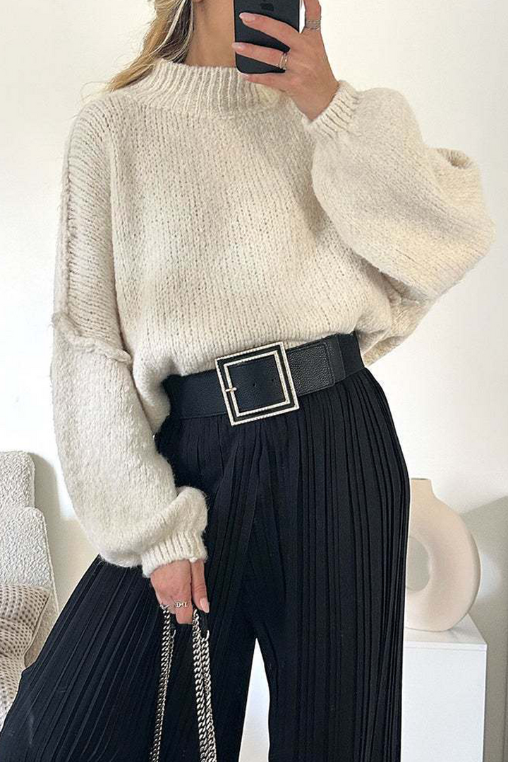 Stilla | Lækker Sweater Med Rullekrave Af Vævet Patchwork Til Hverdagen