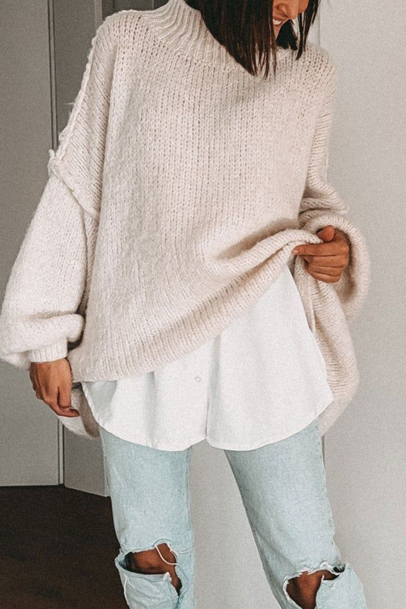 Stilla | Lækker Sweater Med Rullekrave Af Vævet Patchwork Til Hverdagen