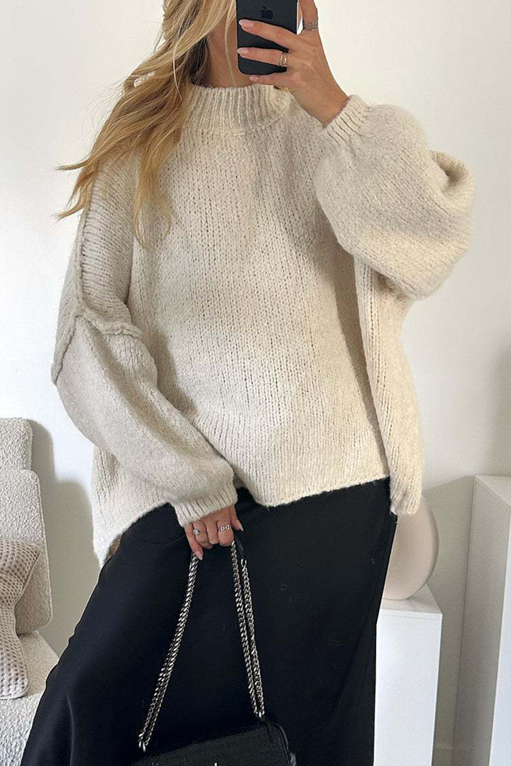 Stilla | Lækker Sweater Med Rullekrave Af Vævet Patchwork Til Hverdagen