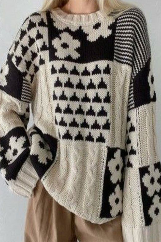 Stilla | Casual Rundhals Sweater Med Kontrastfarvet Blomstermønster