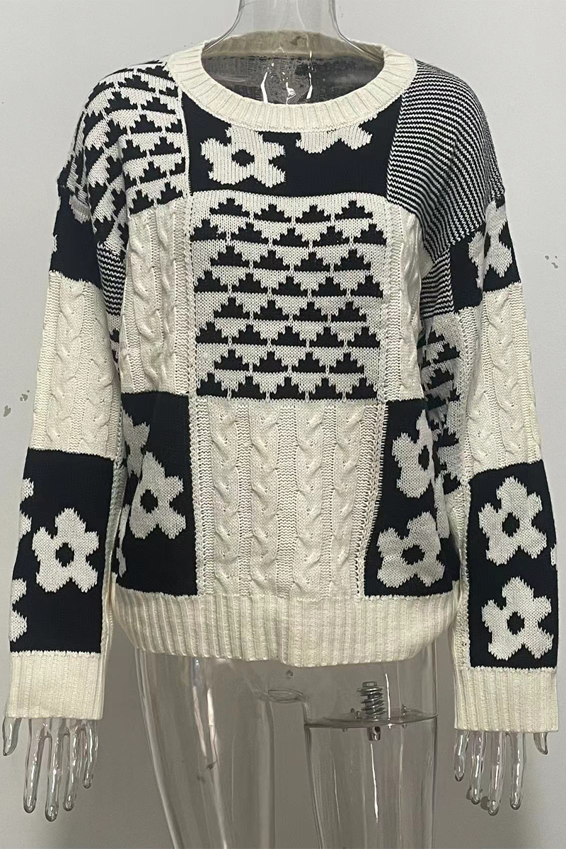 Stilla | Casual Rundhals Sweater Med Kontrastfarvet Blomstermønster