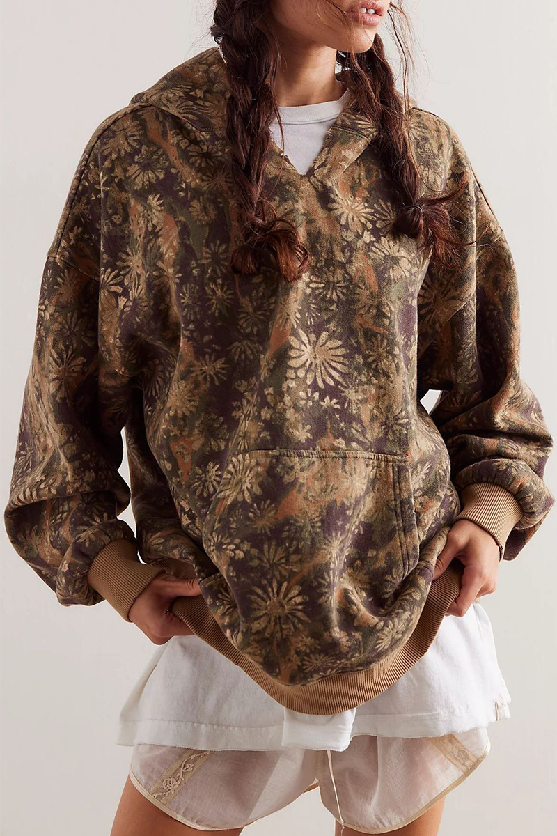 Stilla | Casual Street Flowers Hættetrøje Med Slangeprint Og Leopardærmer