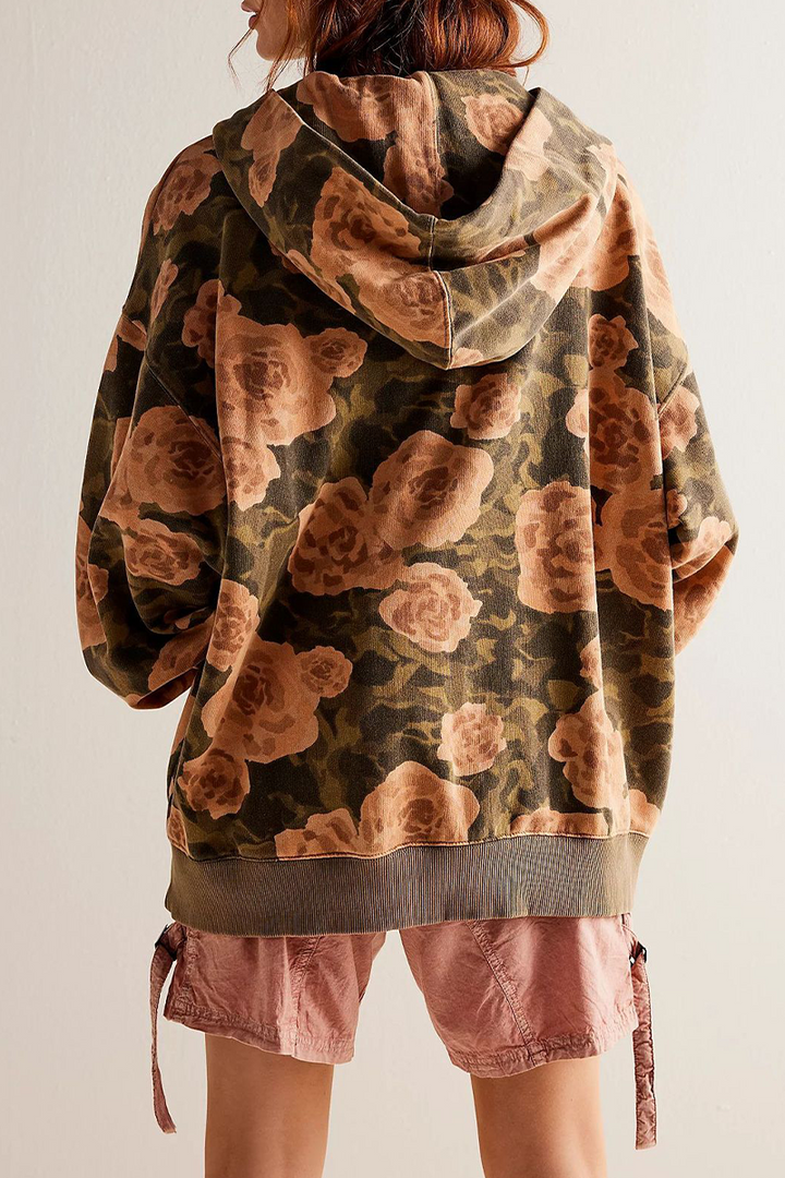 Stilla | Casual Street Flowers Hættetrøje Med Slangeprint Og Leopardærmer