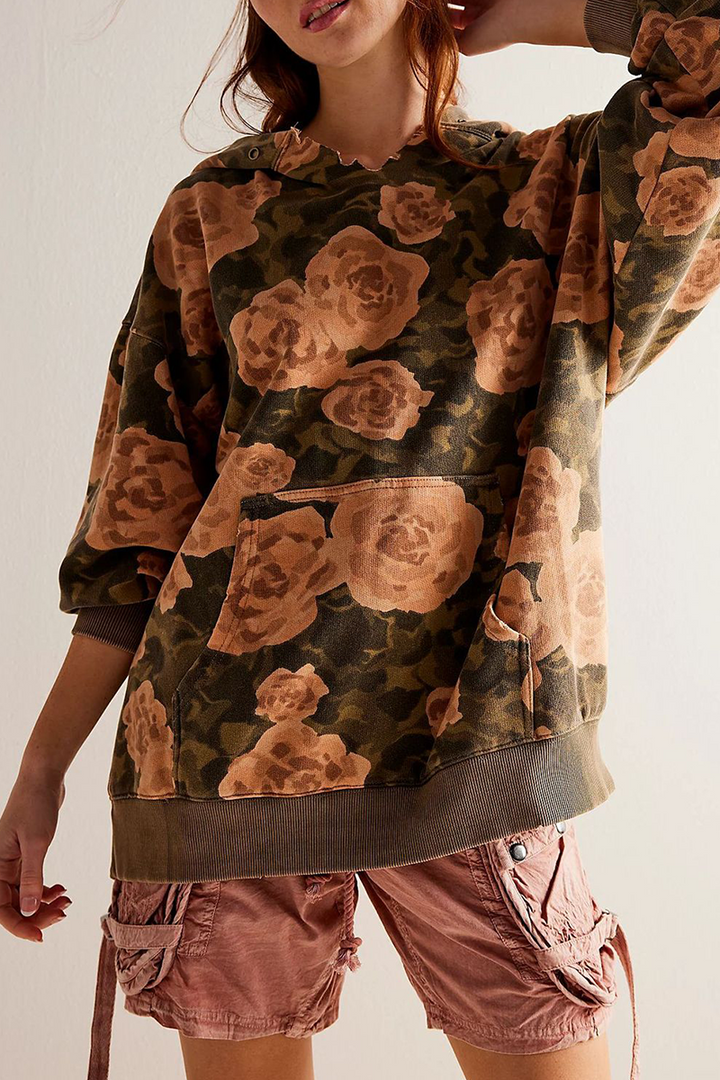 Stilla | Casual Street Flowers Hættetrøje Med Slangeprint Og Leopardærmer