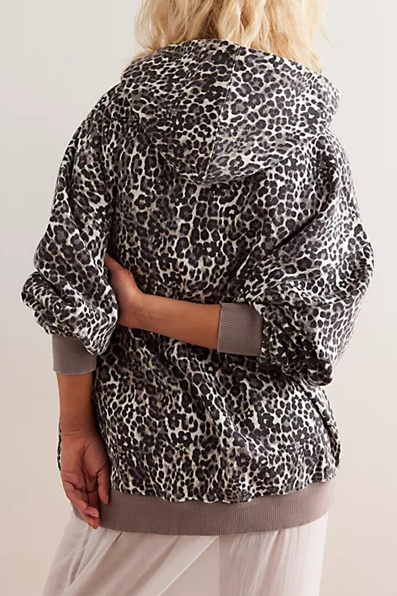 Stilla | Casual Street Flowers Hættetrøje Med Slangeprint Og Leopardærmer