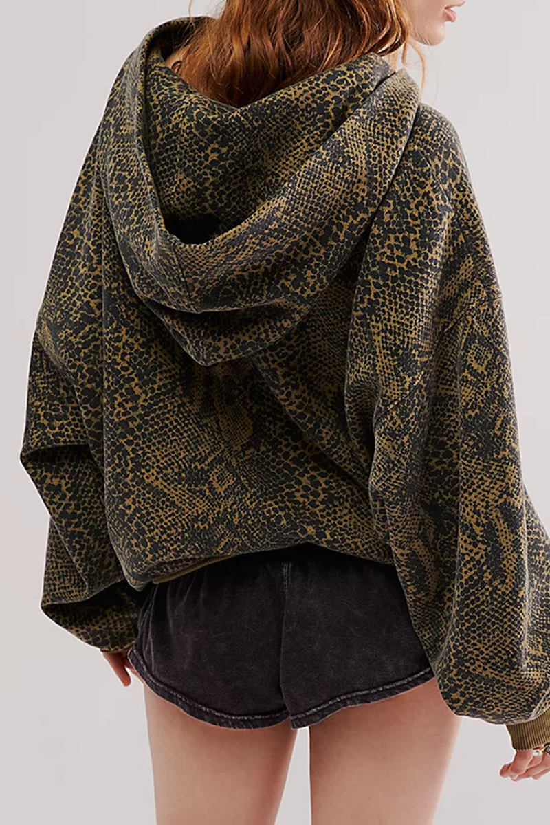 Stilla | Casual Street Flowers Hættetrøje Med Slangeprint Og Leopardærmer