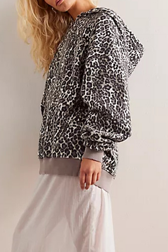 Stilla | Casual Street Flowers Hættetrøje Med Slangeprint Og Leopardærmer