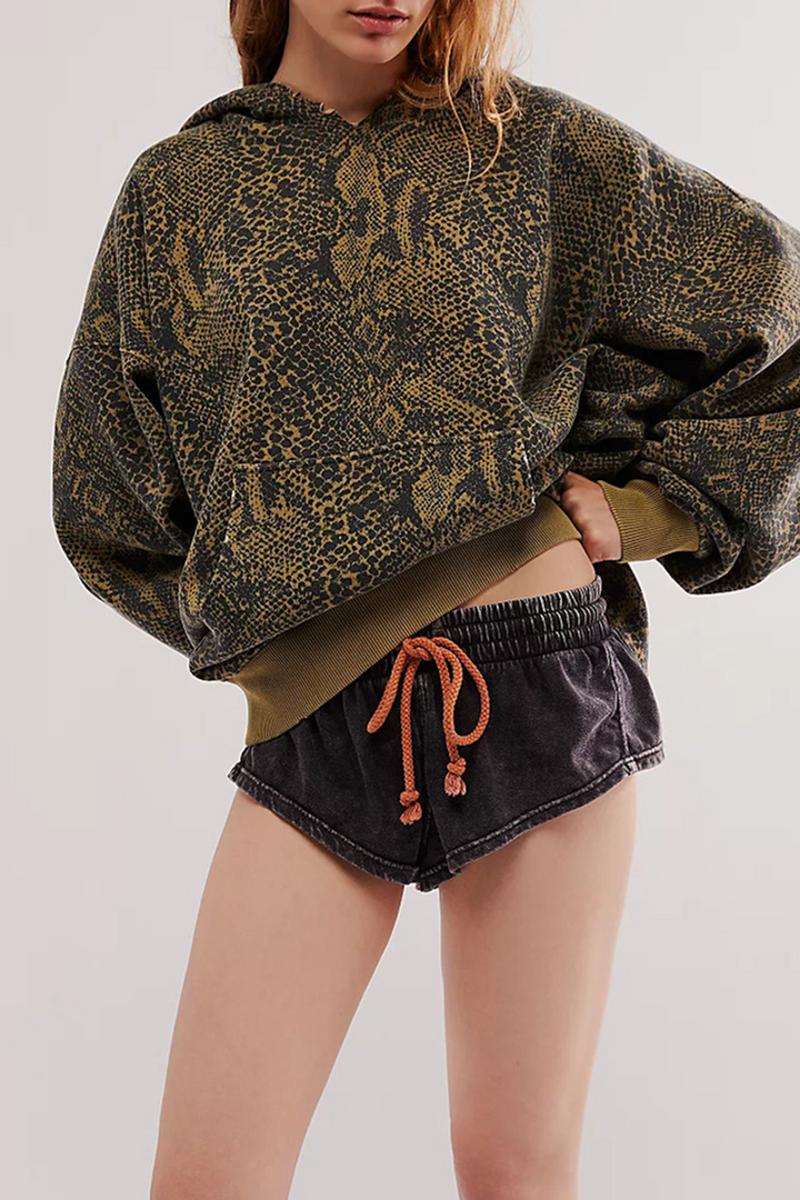 Stilla | Casual Street Flowers Hættetrøje Med Slangeprint Og Leopardærmer