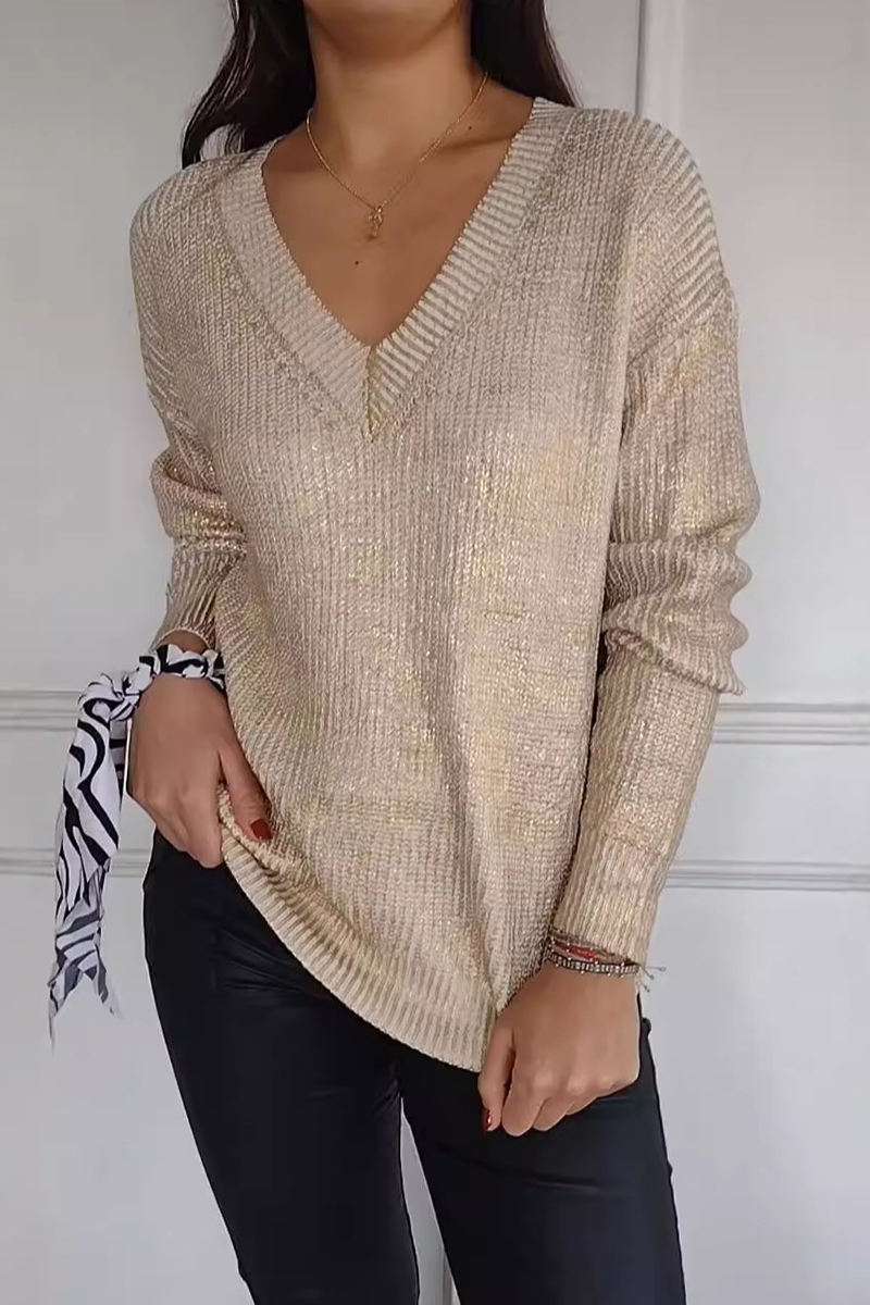 Stilla | Casual Patchwork Sweater Med V-Udskæring Til Hverdagen