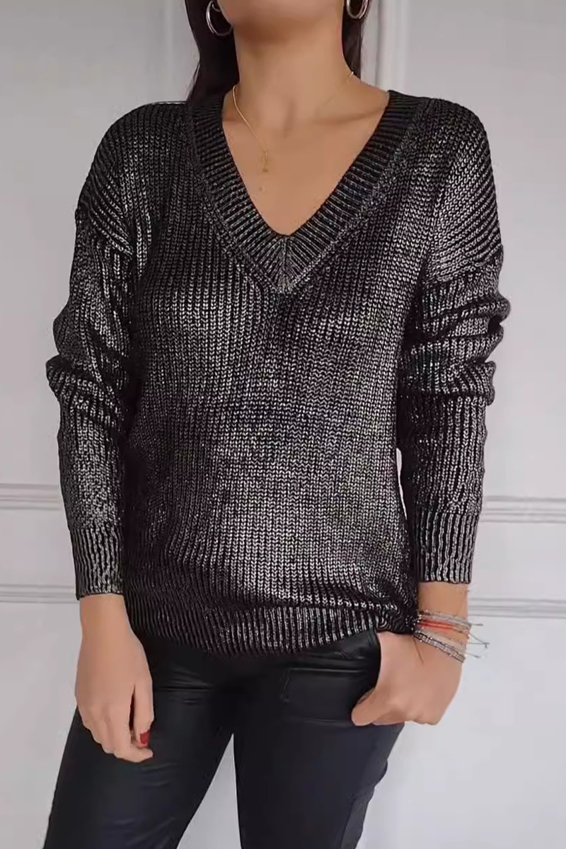 Stilla | Casual Patchwork Sweater Med V-Udskæring Til Hverdagen
