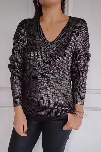 Stilla | Casual Patchwork Sweater Med V-Udskæring Til Hverdagen