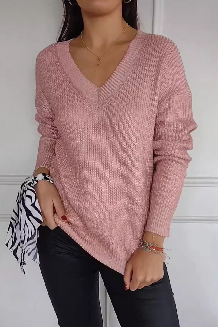 Stilla | Casual Patchwork Sweater Med V-Udskæring Til Hverdagen